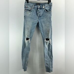 Purple Ripped Distressed Paint Spatter Skinny Jeans- Size 33" x 32"